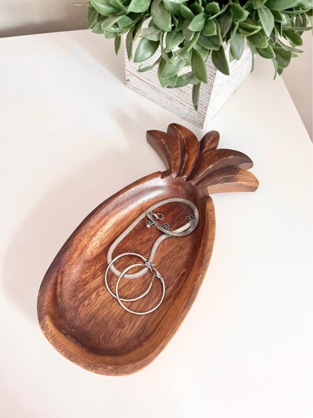 Monkeypod Pineapple Carved Wood Catchall Jewelry Tray